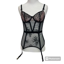 Victoria's Secret Black Lace Corset Small Pink Bustier Top Padded Underwire