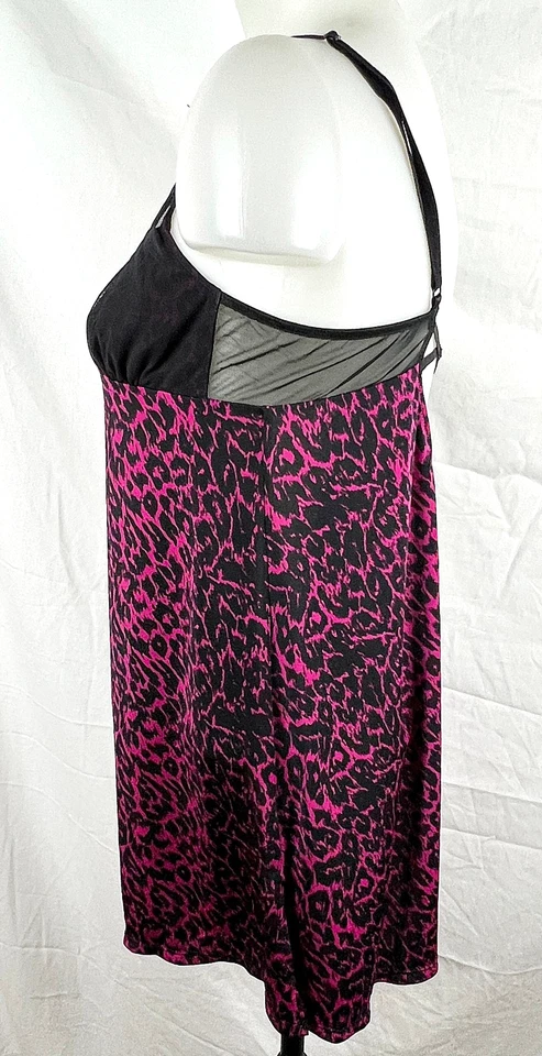 Camisón corto de leopardo rosa y negro Betsey Johnson L Foto 2 de 3
