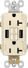 Seymour Radiant 20 Amp GFCI Wall Power Outlet with 2.0 Amp USB A/A Charger,Light