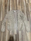 Chico’s Tan Gold Crochet Sweater Sz 2 Cotton Cardigan Casual Beige