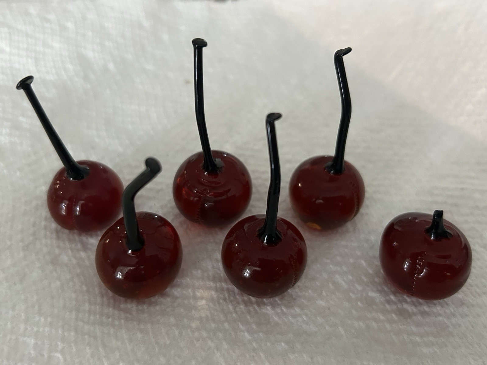 Murano Style Blown Glass Cherries with Black Stems Cherry Beautiful Fruit Set