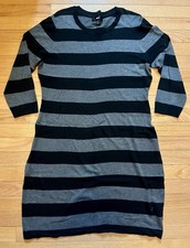 Mossimo Striped Sweater Dress Black Gray 3/4 Long Sleeve Women’s Size L