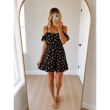 Mimi Chica 🌿Black Floral Off Shoulder Mini Dress Women Medium Cottagecore