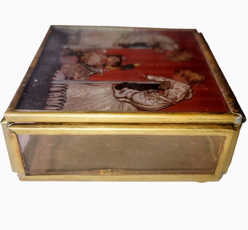 Via Vermont Foil Stained Glass Brass Hinged Trinket Box Children Toys Enesco - Picture 4 of 7