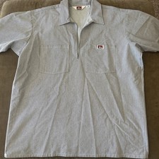 Vintage Vibe Ben Davis Shirt Mens XL Blue/Grey Stripe 1/4 Zip Workwear Made USA