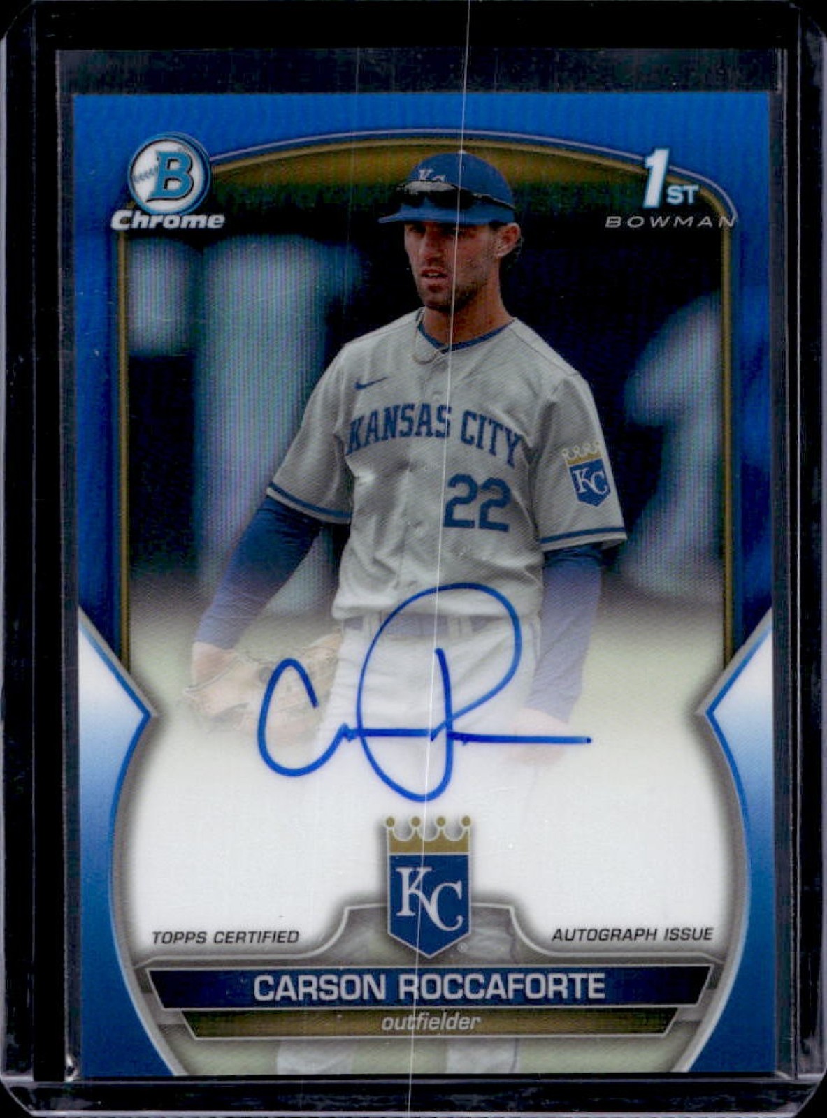 2023 Bowman Draft Carson Roccaforte Chrome Auto Blue Refractor 1st #/150 Royals