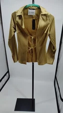Lulus Women Coveted Aesthetic Gold Tie-Front Long Sleeve Collared Top XS