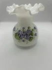 Vtg Fenton Violets in the Snow Vase Hand Painted