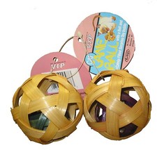 12 pk - Cat Bamboo Cane Ball with another cane ball with bell inside