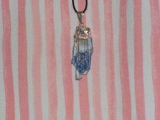 Blue Kyanite with Quartz Crystal Pendant in Plated Silver Reiki Charged New