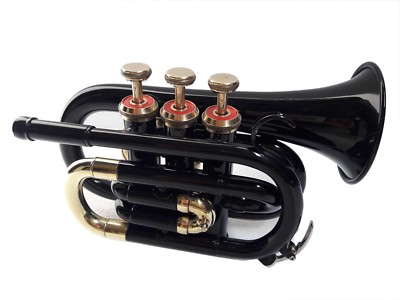 SUMMER SALE NEW BLACK & BRASS Bb POCKET TRUMPET+FREE HARD CASE+M/P 