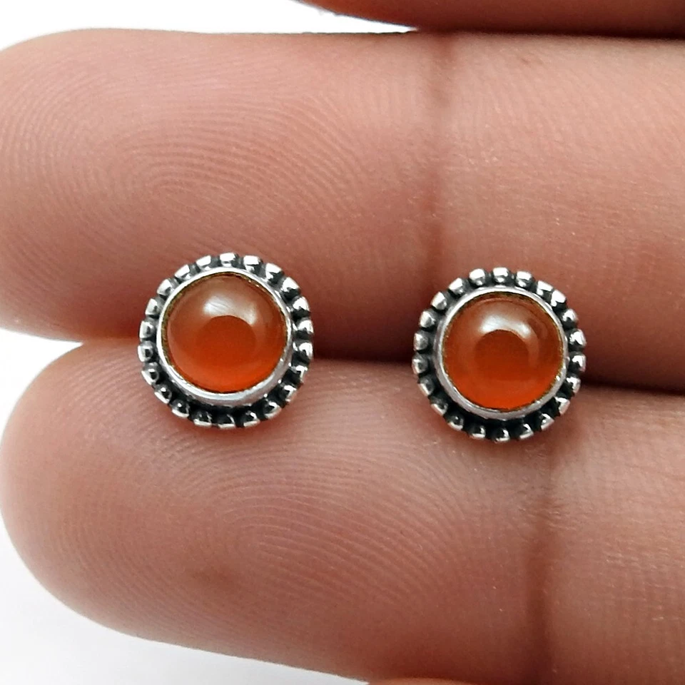Natural Carnelian Stone 925 Silver Stunning Stud Earrings Christmas Gift Jewelry - Image 3 of 4