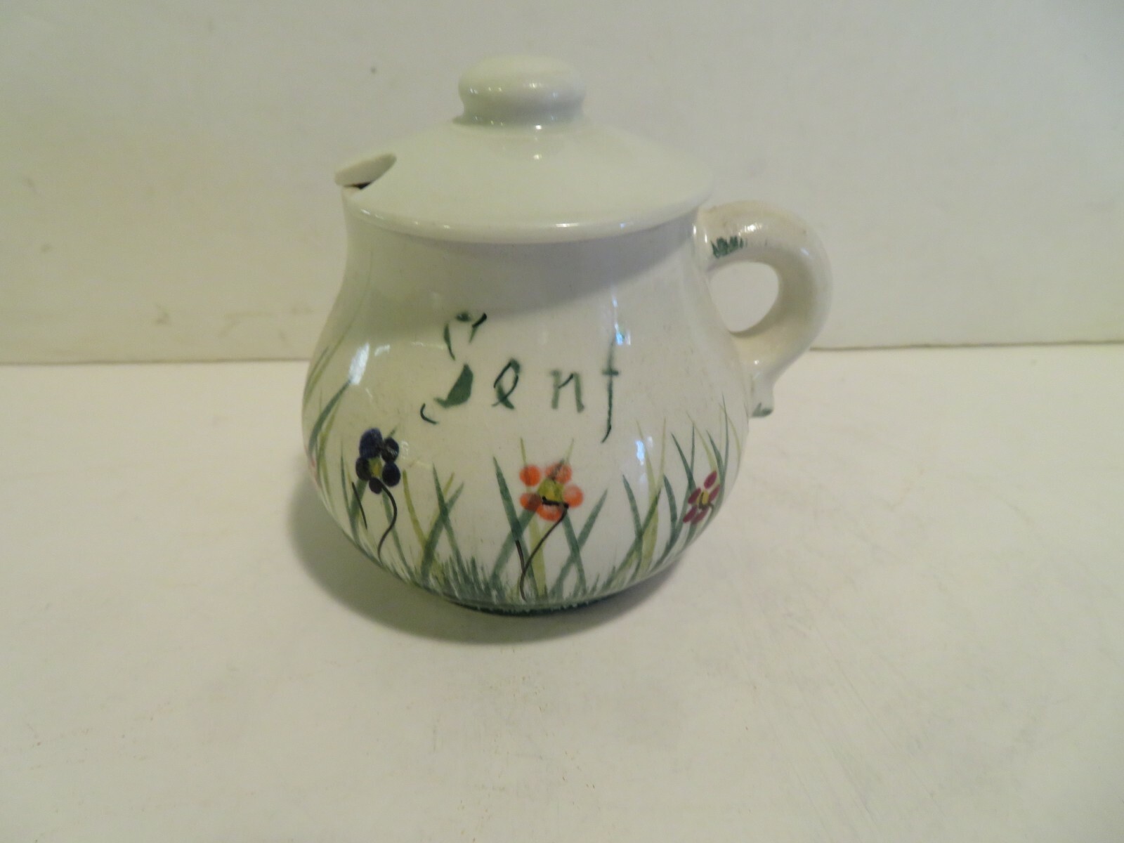 Vintage German Mustard Jar 3 1/2 inch marked SENF grass flowers design eBay