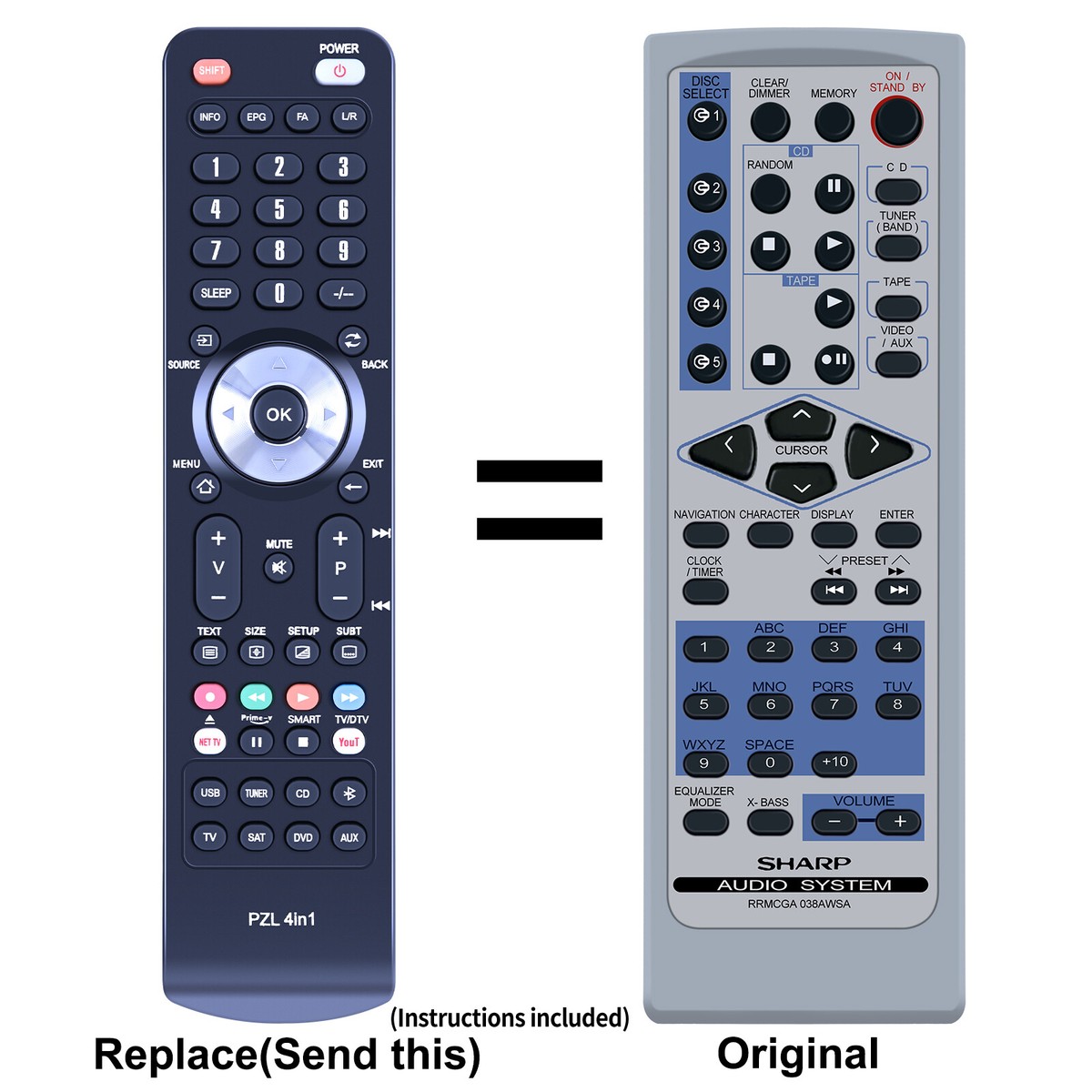 New RRMCGA038AWSA Remote Control For Sharp Audio System XL-MP130