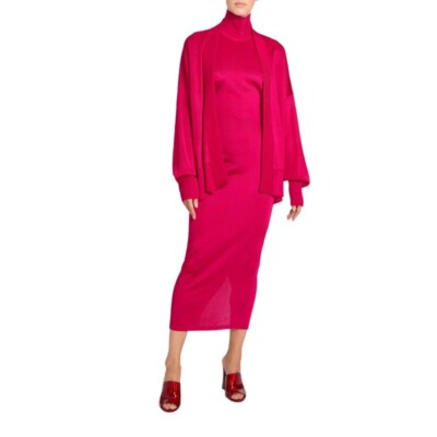 ALAÏA high-neck midi fuchsia dress & cardigan set FR Size 40/ M