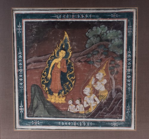 Antike Thai Malerei im Rattanakosin Stil - Buddha & Anhänger , Thailand 19. Jh - Bild 2 von 7