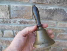 Vintage 6" Brass Dinner Supper Bell Wood Handle Antique
