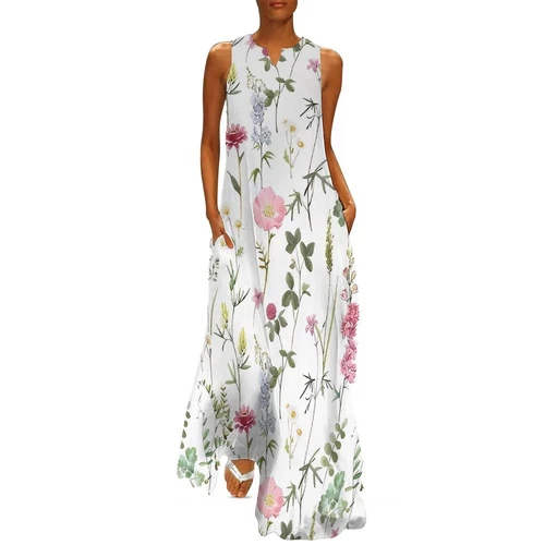 Womens Plus Size Cotton Sleeveless Long Maxi Dress Casual Loose Sundress - Picture 23 of 38