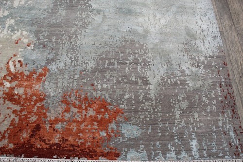 12x15 Abstract Wool Silk area rug 370x450 cms Copper Silver Colour Carpet - Picture 4 of 11