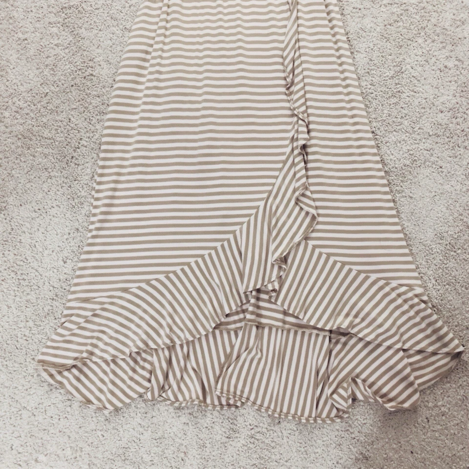 Vestido Apt 9 Beige Caqui Marfil Rayas Sin Mangas Cuello en V Volantes S M Mediano Foto 3 de 4