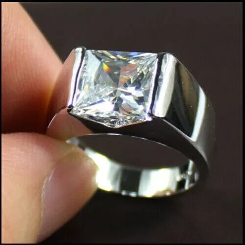 4Ct Princess Cut Moissanite Men's Wedding Band in 925 Sterling Silver