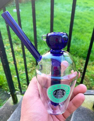 IBEST SMOKING PIPES Smoking Pipe Glass Cup Shape in Blue Handmade 17 cm High with Angled Straw