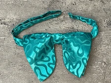 Handmade Oversized Teal Green Satin Bow tie Vintage style 70`s Wedding Prom