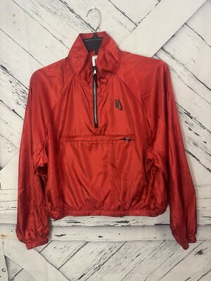 Nike Air Womens Red Satin Track Court Half Zip Front Pocket Jacket Medium