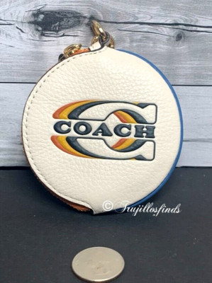 Coach Leather Coach Stamp Coin Pouch Key Charm Chalk CF104 New