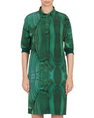 AKRIS Malachite-Print Silk Button-Front Shirtdress SZ 38 = US 6 - NWOT