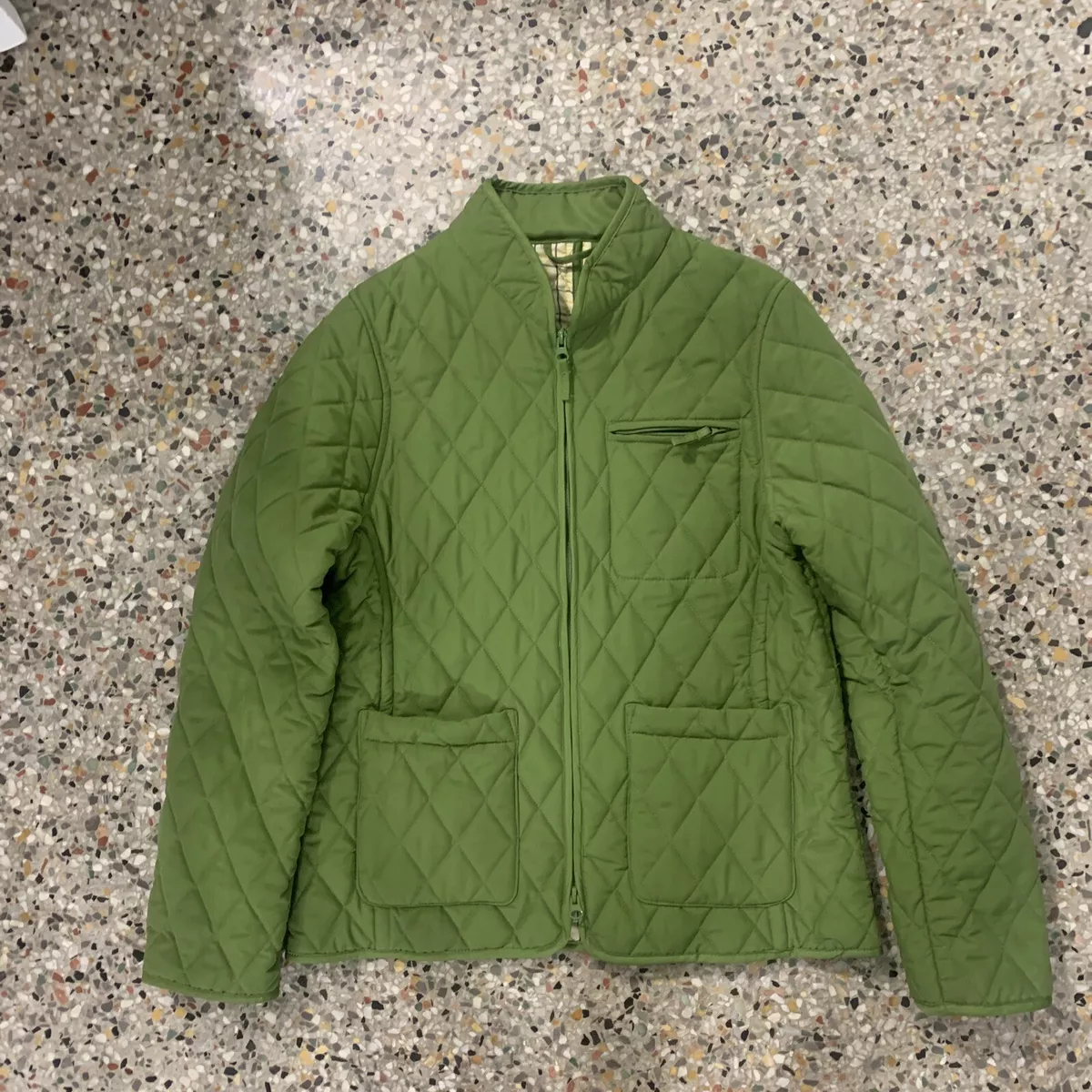 JOHN PARTRIDGE Quilted Barn Jacket Chore Coat Sage Green Snap Front Small