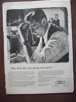 VTG 1946 Orig Magazine Ad John Hancock Insurance How Much Does Your Family Cost