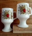 2 Vintage Spice of Life Footed Pedestal 10oz. Mug Cup White Milk Glass Mushroom