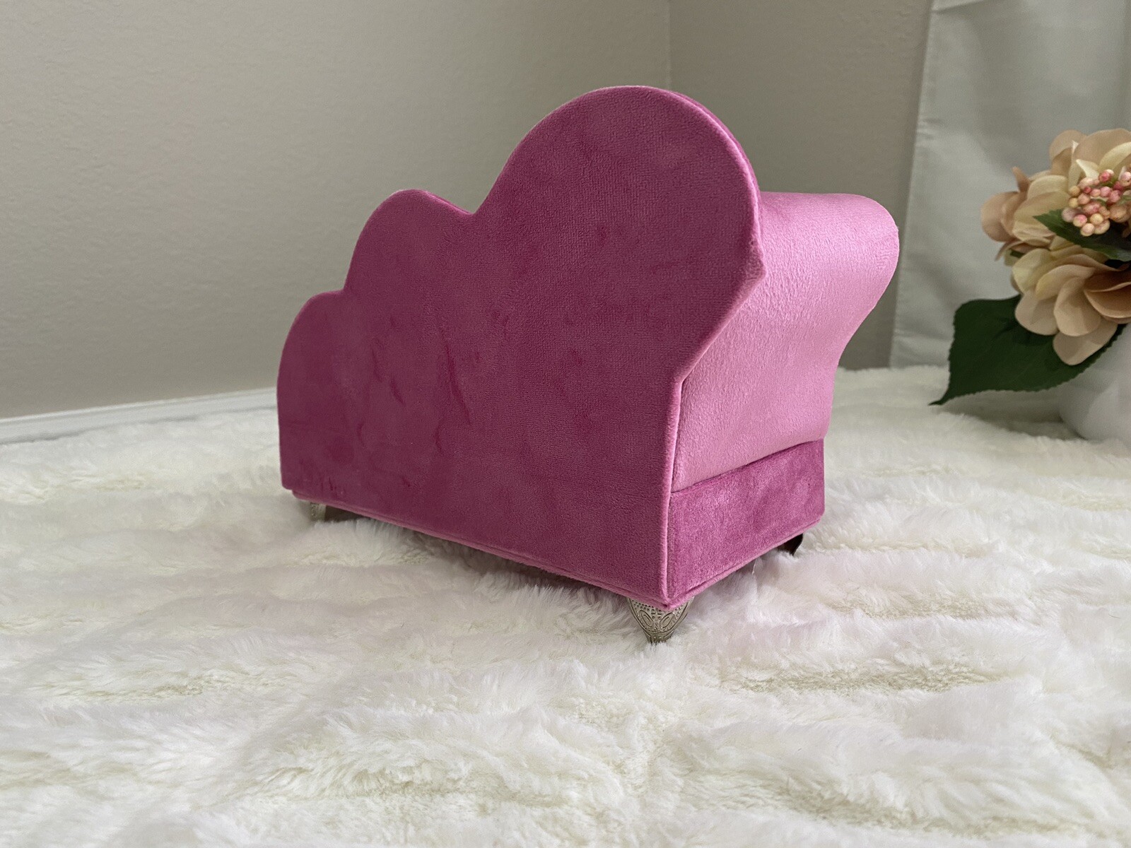 NEW Velvet Pink Chaise Longue Couch Jewelry BoxDoll Furniture Home