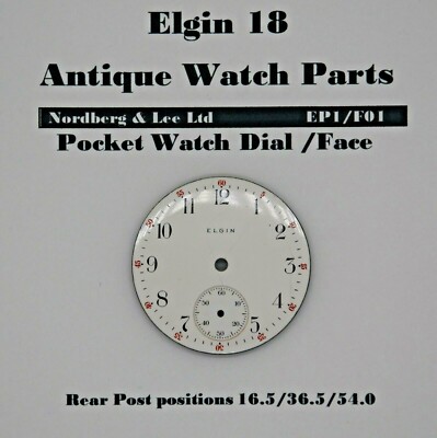 Elgin 18 Taschenuhr Zifferblatt / Zifferblatt, Füße / Pfostenpositionen 16,5/36,5/54,0. EP1/D01