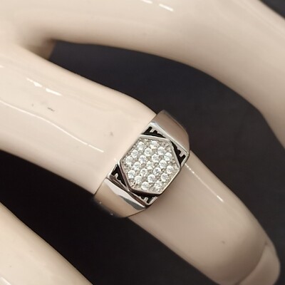 Men's Signet Ring 925 Silver Retro Crystal Enamel Geometric 11.25