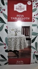 Christmas Holly Berries Peva Tablecloth 70-inch round - Holiday Time- New