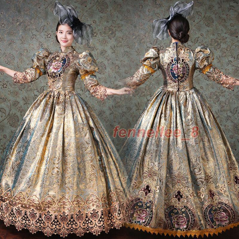 costume party dress Renaissance Women Blue Birthday Masquerade Princess Party Dress Theater Clothing