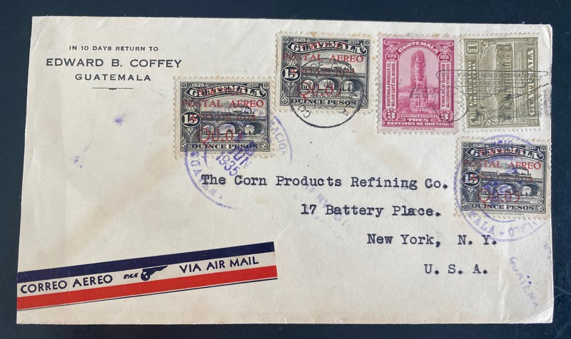 1935 Guatemala Airmail Cover To New York USA Pan American Airways