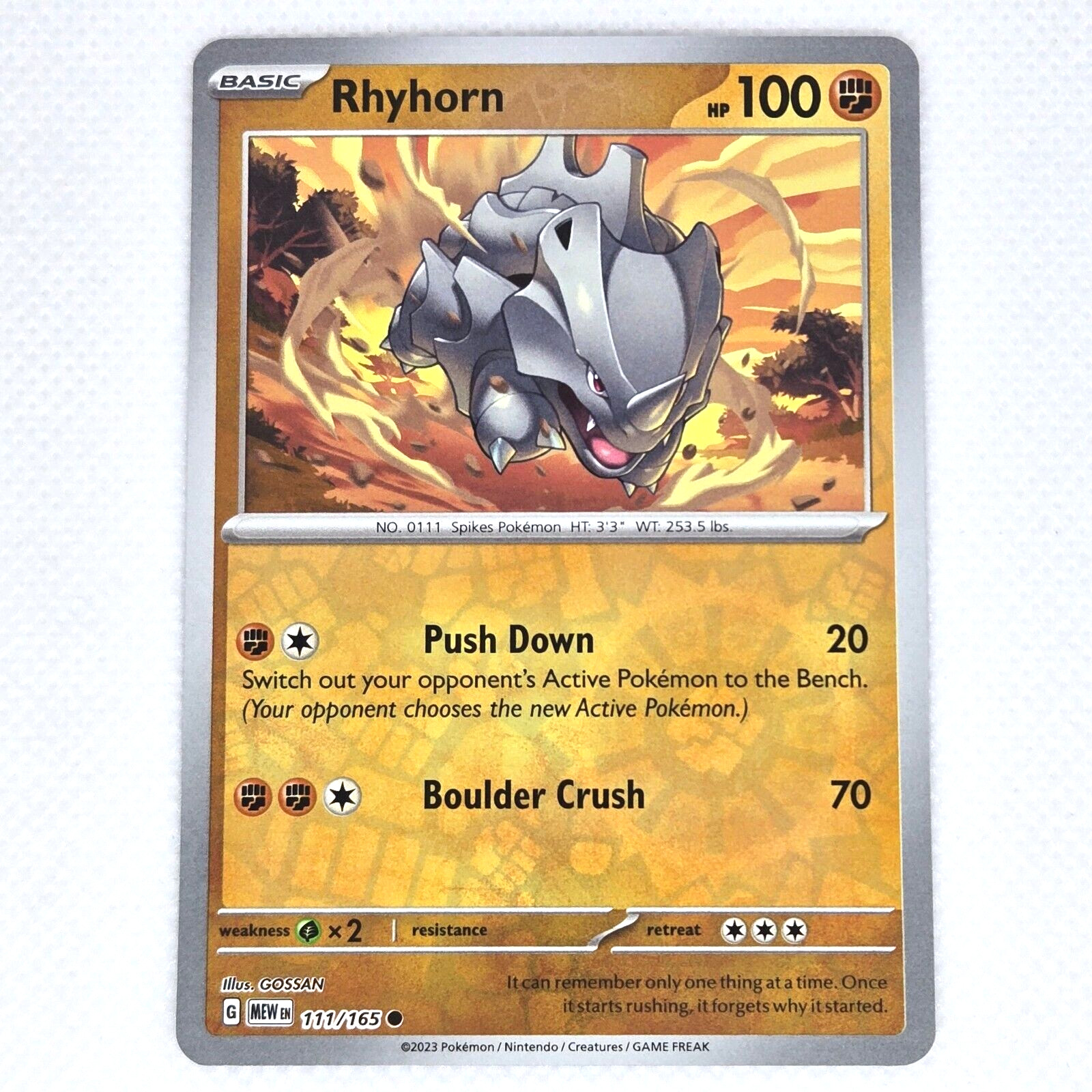 Rhyhorn 111/165 SV Scarlet & Violet 151 Reverse Holo Common Pokemon TCG NM