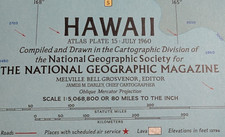 National Geographic 1960 MAP   HAWAII  19" by 25" Authentic
