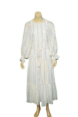 Apiece Apart Francesca Dress S Women Casual Metallic Stripe Tiered Midi NW 23951