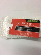 Baron 3/8" X 50' Solid Braid Nylon Rope Rot Abrasion Petroleum Mildew Resistant