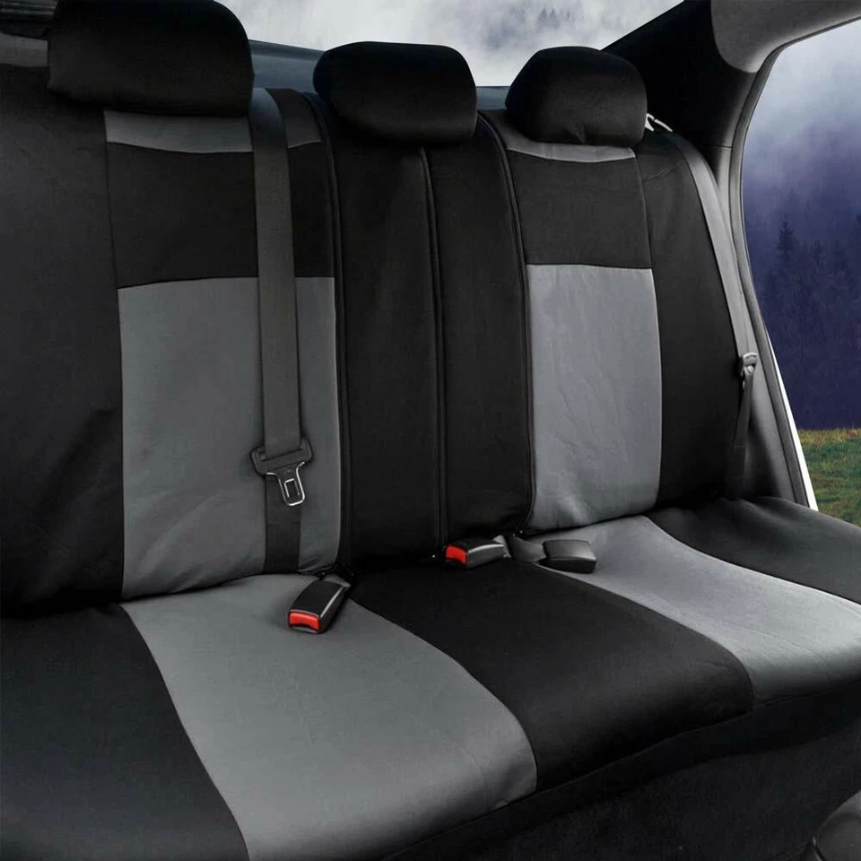 13pc Set Car Seat Covers Protection Set Black / Gray Two Tone Carpet Mats - Imagem 3 de 4