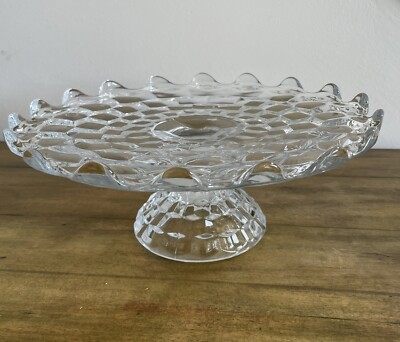 Vintage Fostoria American 2056 11”Round Glass Footed Cake Stand Pedestal 