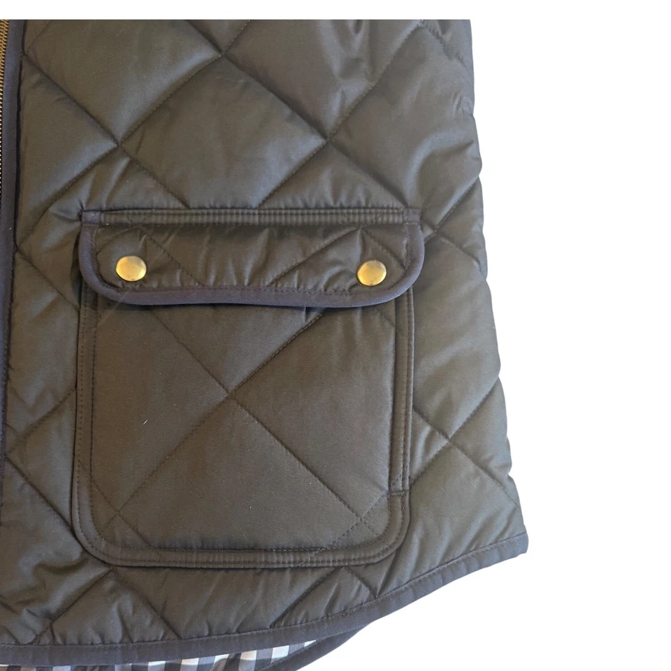 J. Chaleco acolchado Crew negro forrado con guinga bolsillos con cremallera para mujer talla L Foto 2 de 4