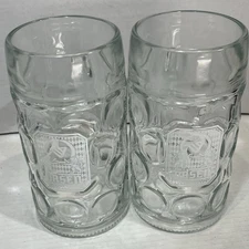 Set (2) 1L Liter Dimpled Glass Beer Mug Steins Vasen Brewing RVA Oktoberfest
