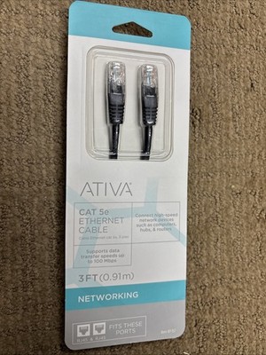 Ativa Cat-5e Ethernet Cable 3 Ft RJ45 Male Conect High Speed Network New