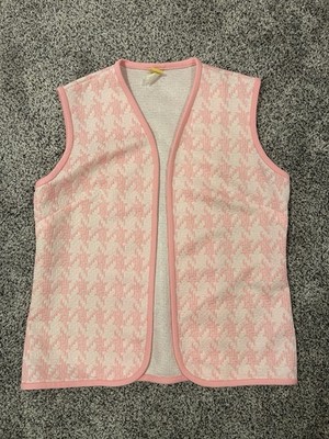 Vintage Beeline Pink White Houndstooth Print Polyester Best Med/Large