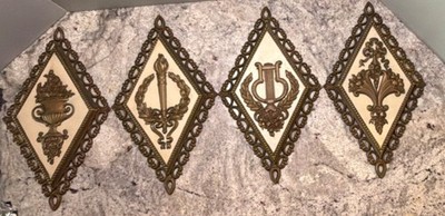 Homco Victorian Style Ornate Gold Plastic Wall Plaques Setof4Diamond-Shaped Dart
